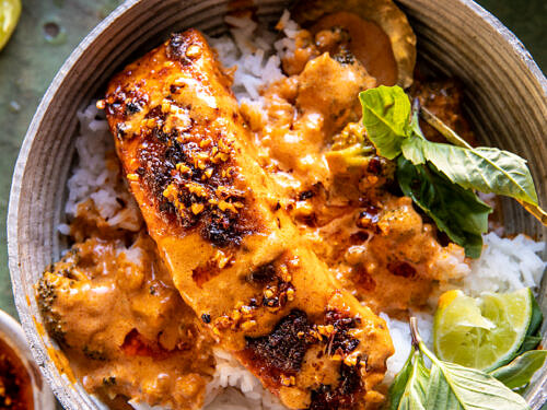 Im Ofen gebackener Lachs mit Curry