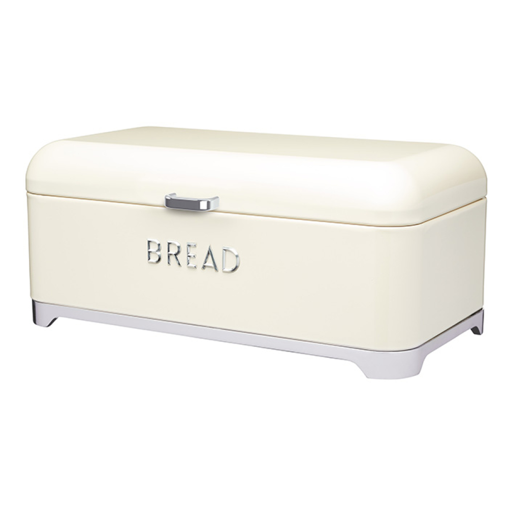 Metall-Brotkasten im modernen Design vor einer Kücheneinrichtung.