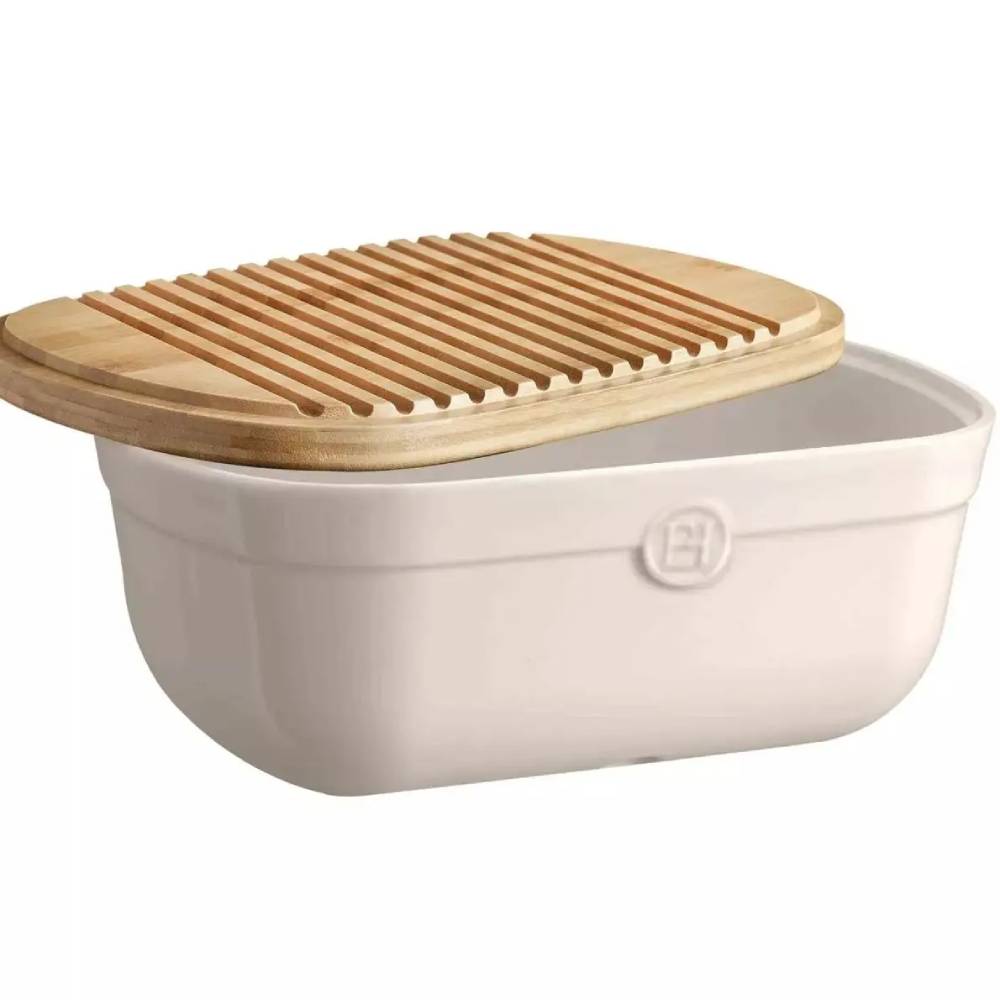 Keramik-Brotkasten mit Holzdeckel zur Aufbewahrung von Brot.