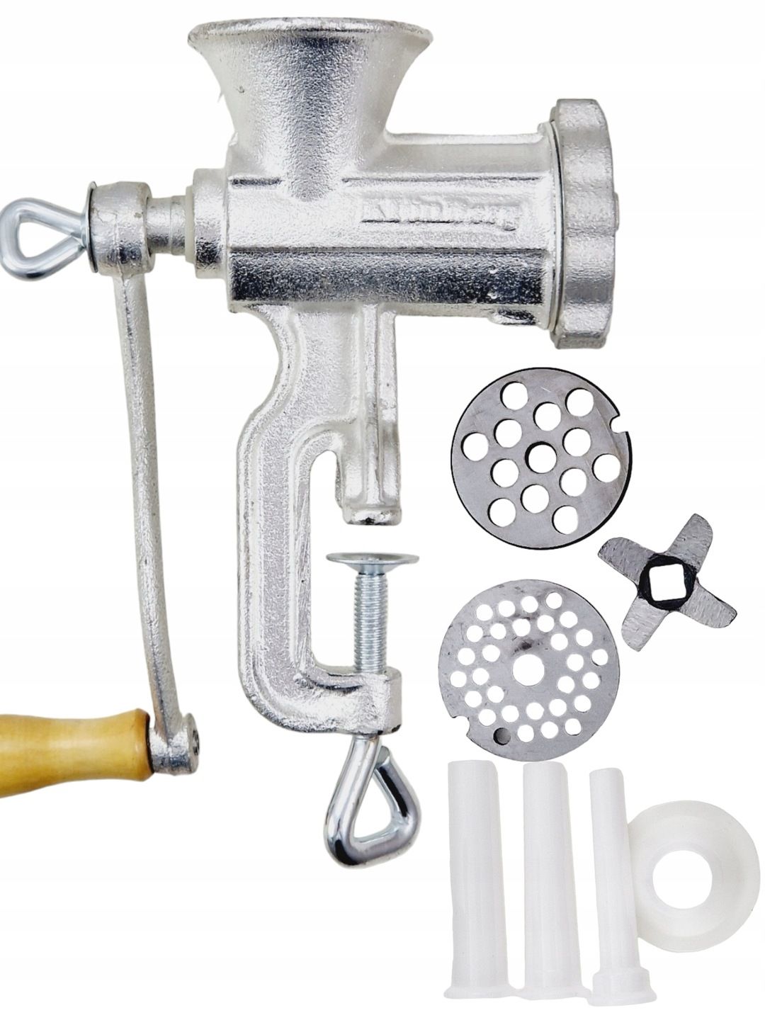 MASZYNKA-reczna-do-Miesa-8-Nadziewarka-3-Lejki-3-Sita RANKINĖ MAŠINĖLĖ MĖSAI 8 DEŠROS KIMŠIMO APARATAS 3 PILTUVĖLIAI 3 SIETAI