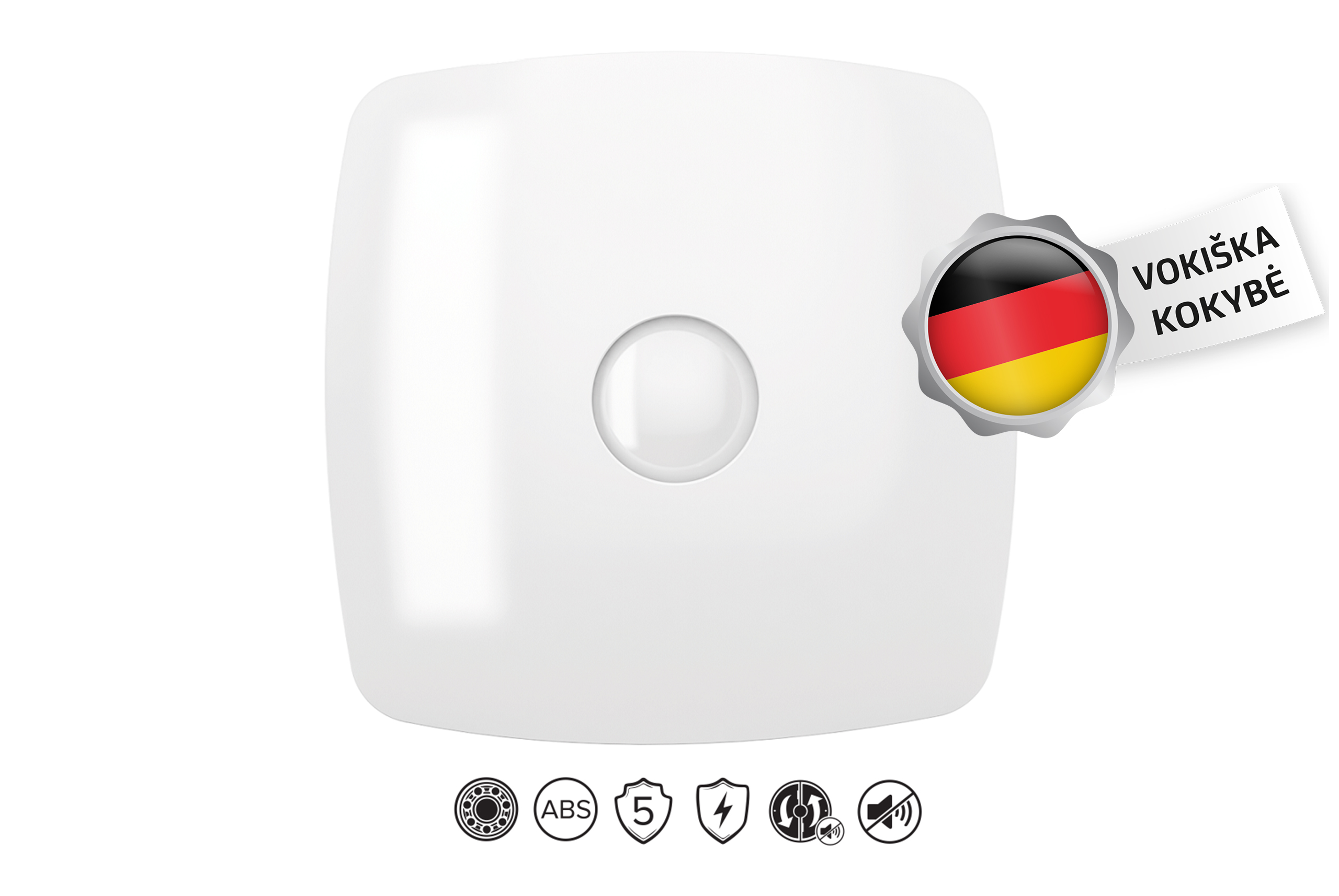 Vonios-Ventiliatorius-Vlano-ENSO-100-Paprasta-Komplektacija-⌀100-mm Vlano ENSO 125 Badezimmerlüfter (Einfache Ausführung) ⌀125 mm | Besonders leise (33 dB), 180 m³/h – Bild 1