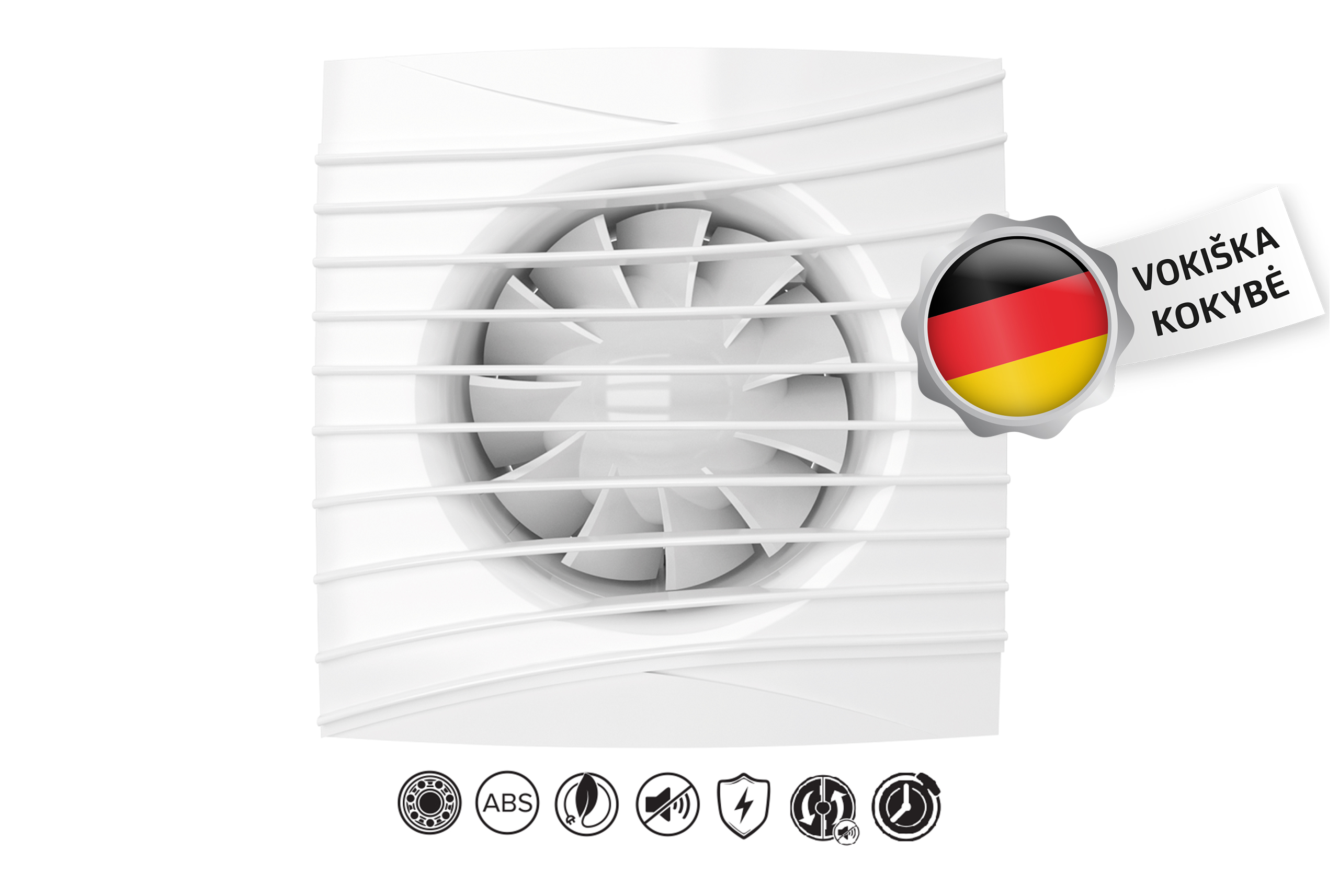 Vonios-Ventiliatorius-Vlano-ONDA-Su-Laikmaciu-100-125mm-2 Vlano ONDA 125 T Badezimmerlüfter mit Timer, ⌀125 mm | Leise, Kugellager, 180 m³/h – Bild 1