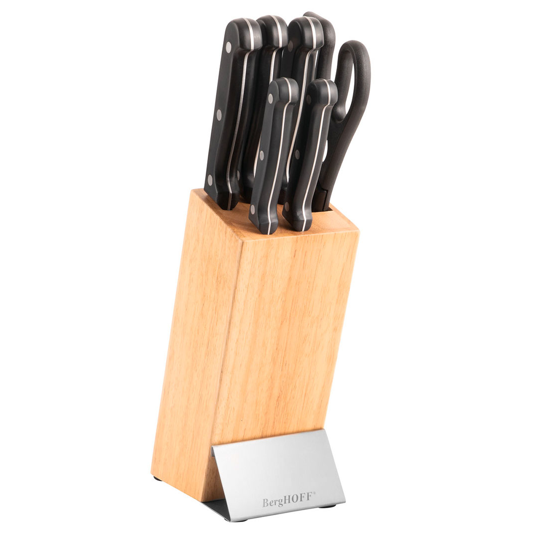 berghoff-1307025 BergHOFF Messerset Quadro | 7-teilig, Holzständer, Mit Schere – Bild 1