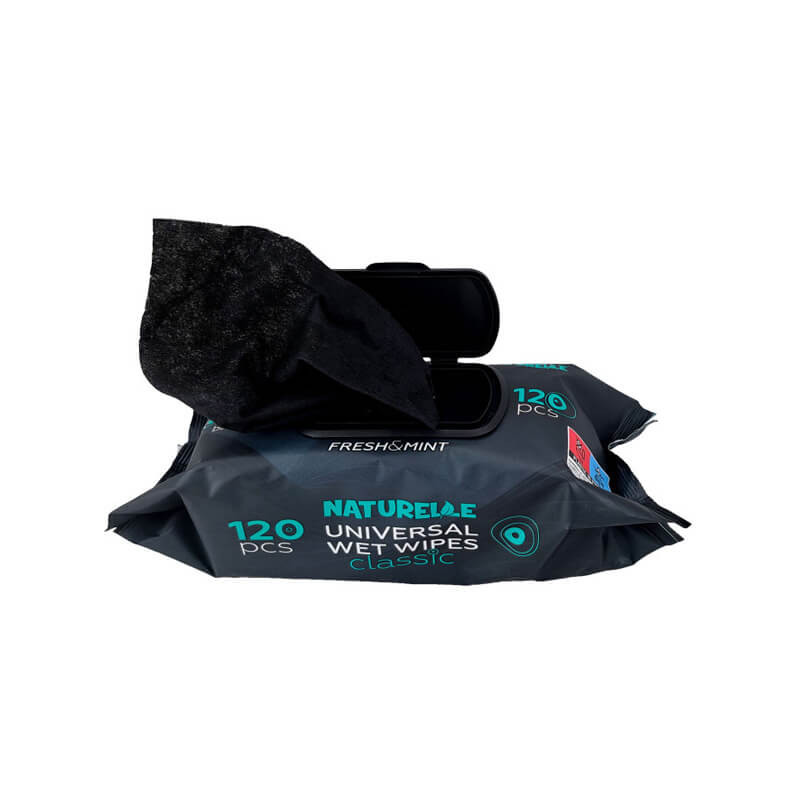 dregnos-serveteles-naturelle-classic-juodos-spalvos-120vnt Feuchte, schwarze Tücher Naturelle Classic, 120 Stk. | Stark, mit Vitamin E – Bild 1