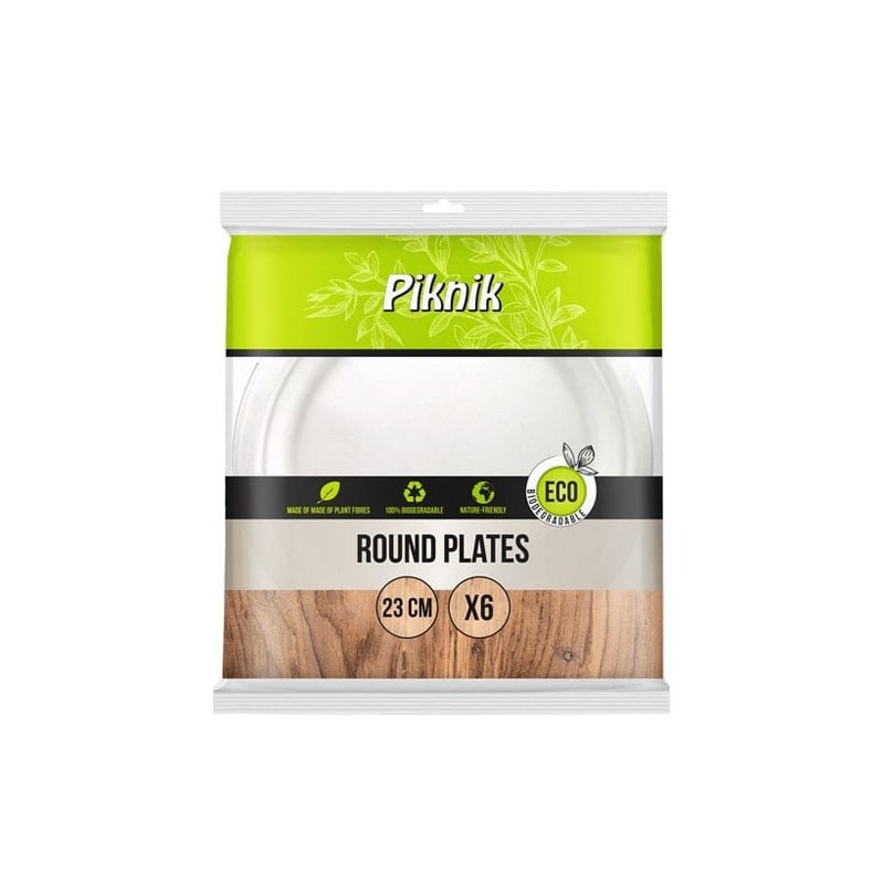 vienkartines-lekstes-is-cukranendriu-piknik-eco-6vnt Piknik ECO Vienkartinės lėkštės iš cukranendrių, 23cm, 6 vnt. | Ekologiškos, kompostuojamos (Kopija) – Bild 1
