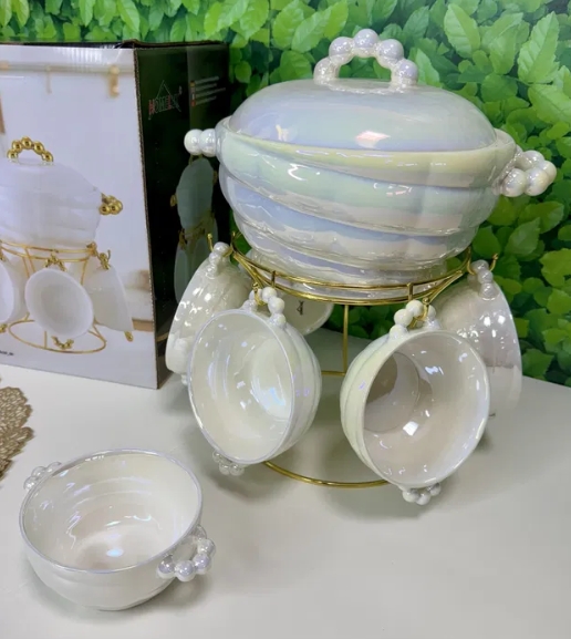 Screenshot_4 Perlamutrinis sriubos rinkinys "Perlas" | Su stovu ir 6 dubenėliais