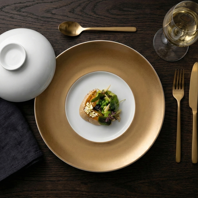 (Lėkštė ir Dubuo) Gem White & Gold 1 BergHOFF Servierset (Platte und Schüssel) Gem White & Gold | Für die Mitte Ihres Tisches – Bild 1