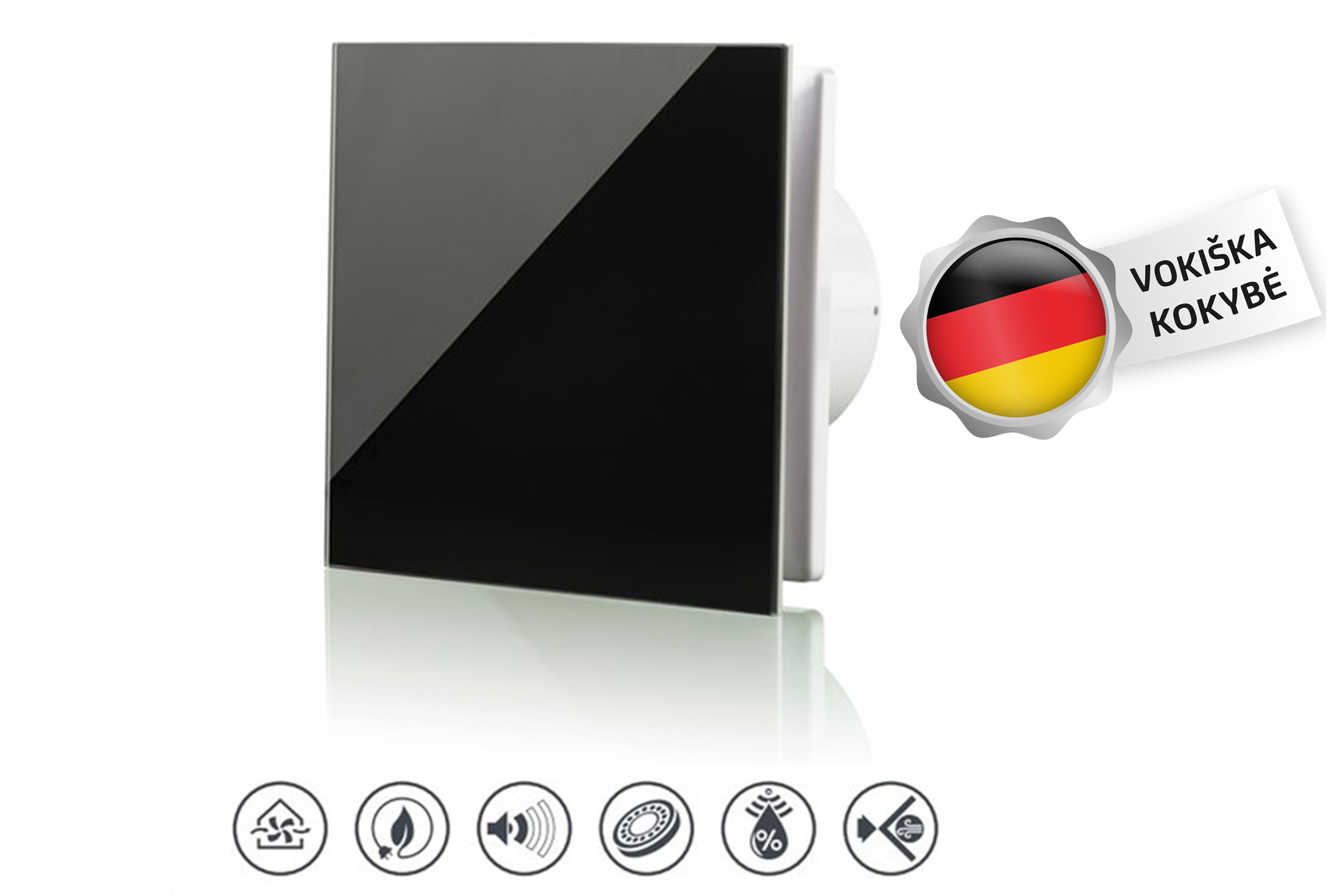 Istraukimo-Ventiliatorius-Vlano-A-100-T-su-Laikmaciu-Juoda-Stiklo-Panele-⌀100 Abluftventilator Vlano A-125 T Schwarz (mit Timer) ⌀125 – Bild 1