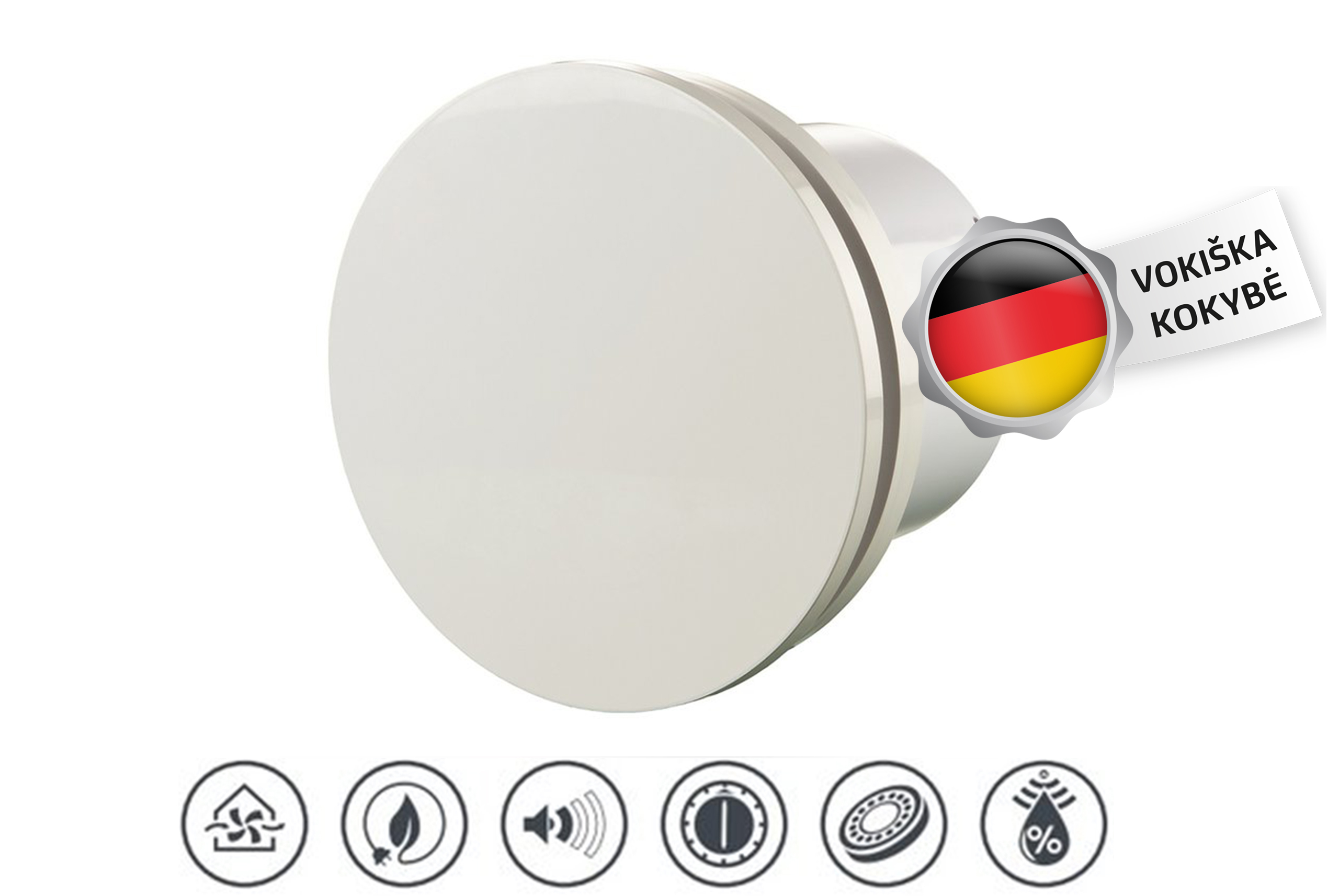 Istraukimo-Ventiliatorius-Vlano-S-100-TH-Round-Apvali-su-Laikmaciu-ir-Dregmes-Jutikliu-⌀100 Abluftventilator Vlano S-125 TH Rund (mit Timer und Feuchtigkeitssensor) ⌀125 – Bild 1