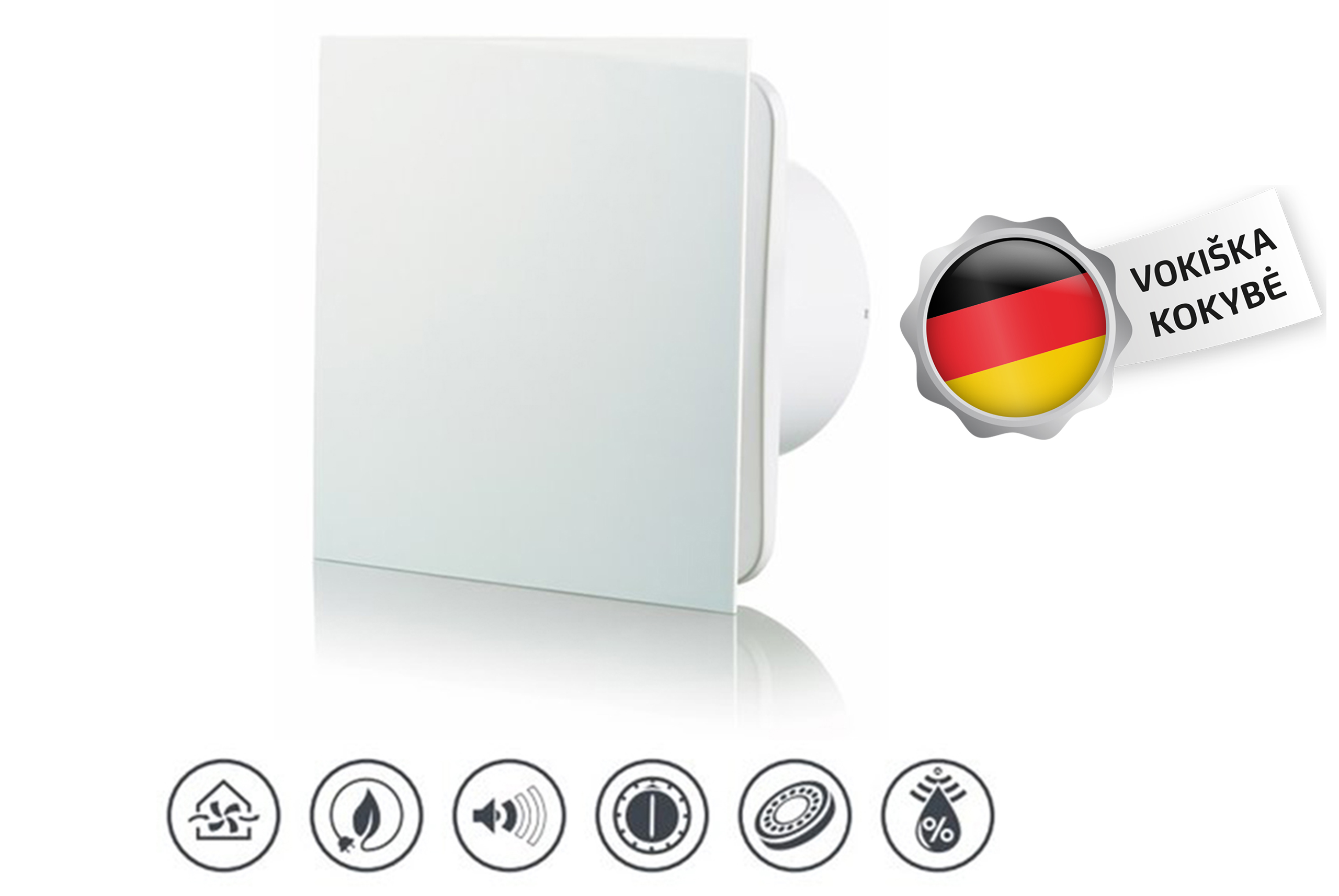 Istraukimo-Ventiliatorius-Vlano-S-100-TH-su-Laikmaciu-ir-Dregmes-Jutikliu-Balta-⌀100 Abluftventilator Vlano S-125 TH Weiß (mit Timer und Feuchtigkeitssensor) ⌀125 – Bild 1