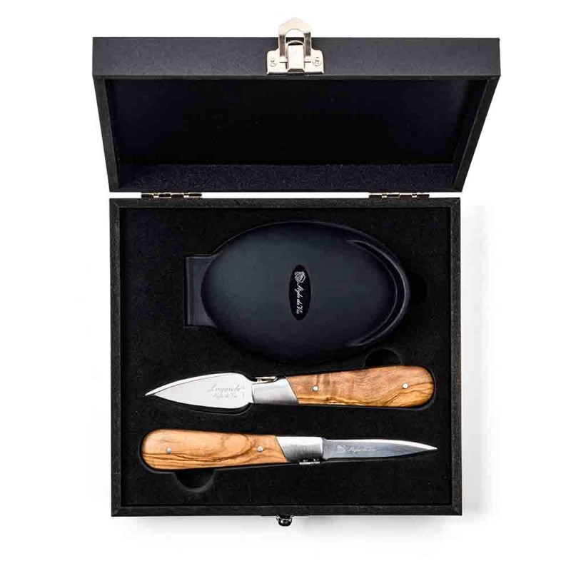 austriu-peiliu-dovanu-rinkinys-forged-oyster-gift-set-olive-wood Austernöffner-Set Style De Vie Olivenholz – Bild 1
