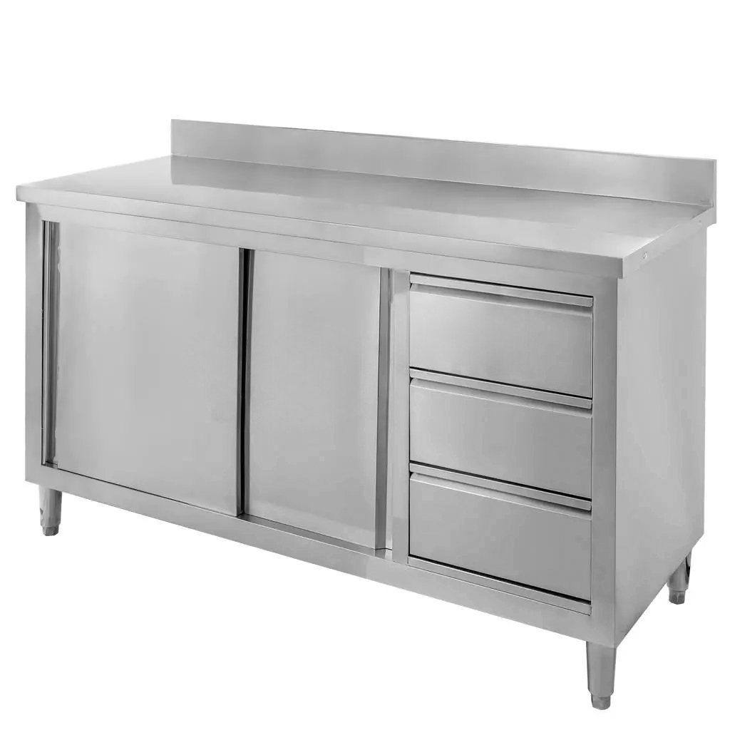 Stol-gastronomiczny-roboczy-z-szafka-i-szufladami-Mega-M-140x70x85H-stal-nierdzewna-MM-C103105-11 Nerūdijančio plieno sieninis stalas Mega-M su spinta ir stalčiais