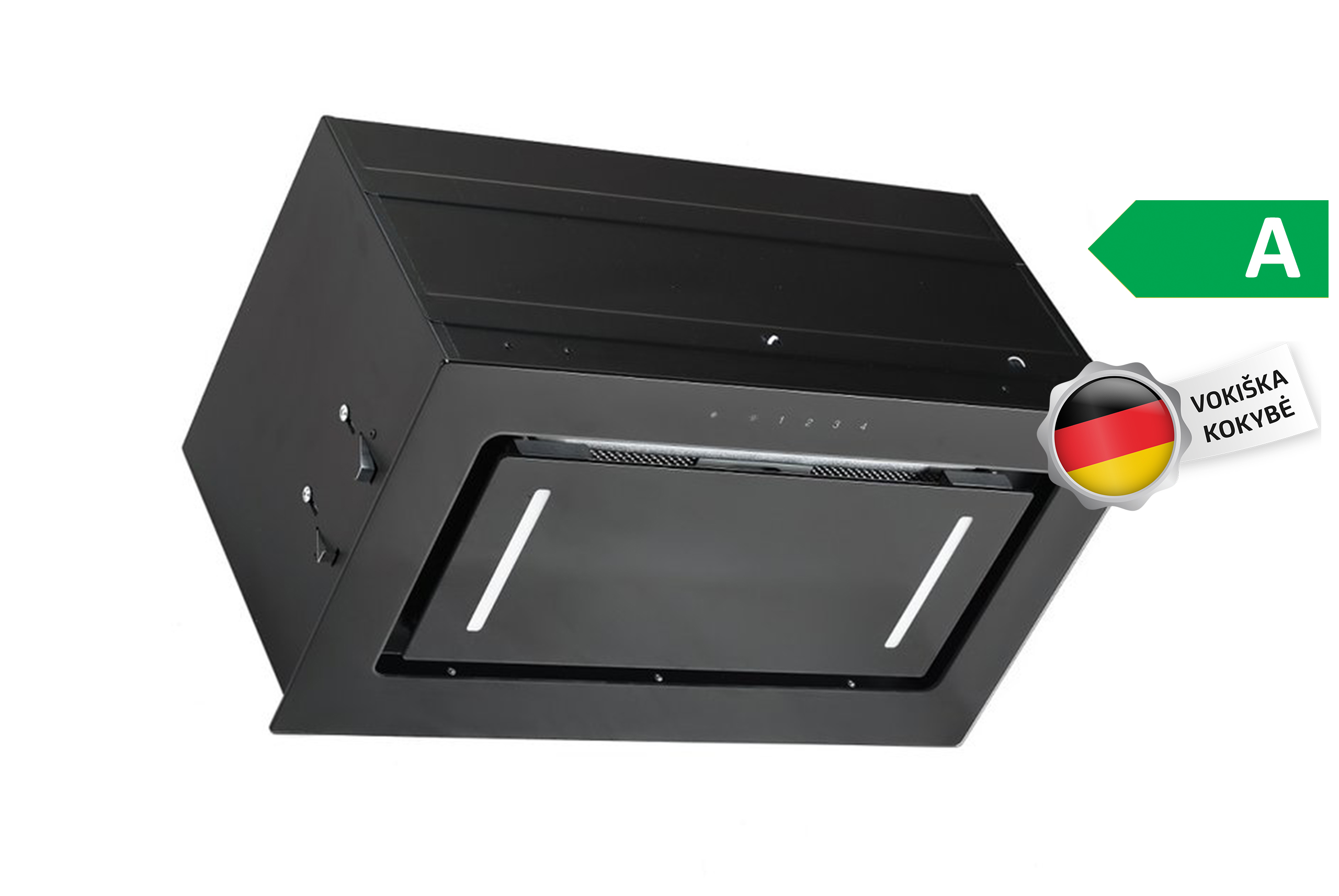 Imontuojamas-Gartraukis-Vlano-BREEZE-52-Black-Juodas-2 Vlano Einbau-Dunstabzugshaube BREEZE 52 Schwarz | 1000 m³/h, Randabsaugung, Energieeffizienzklasse A, 52 cm – Bild 1