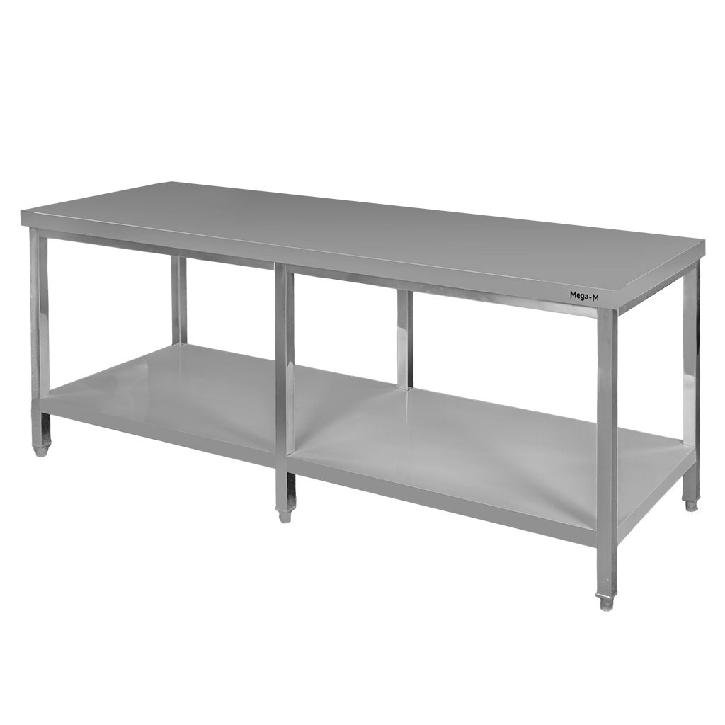 Stol-gastronomiczny-ze-stali-nierdzewnej-centralny-z-polka-i-6-nogami-Mega-M-200x70x85-cm-MTP001739 Centrinis gastronominis stalas Mega-M 200x70x85 cm