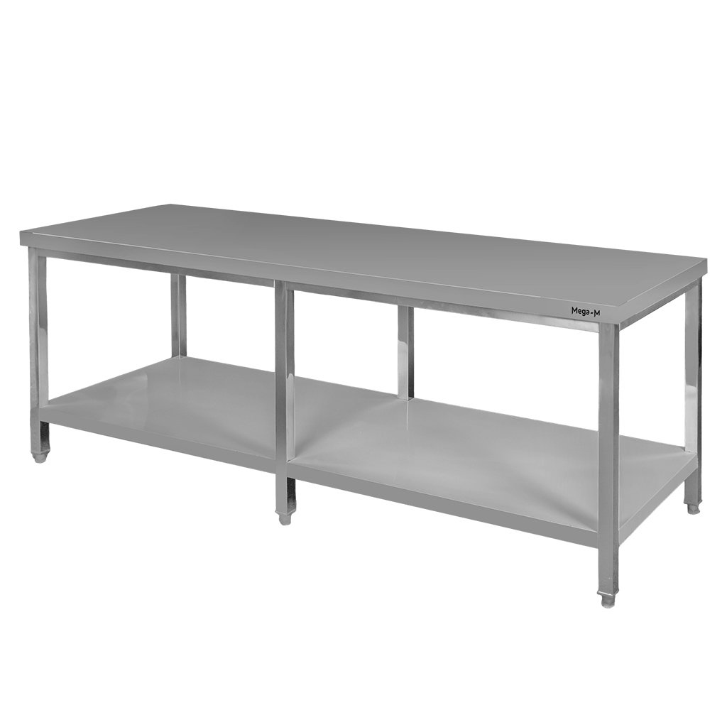 Stol-gastronomiczny-ze-stali-nierdzewnej-centralny-z-polka-i-6-nogami-Mega-M-220x70x85-cm-MTP001750 Centrinis gastronominis stalas Mega-M 220x70x85 cm