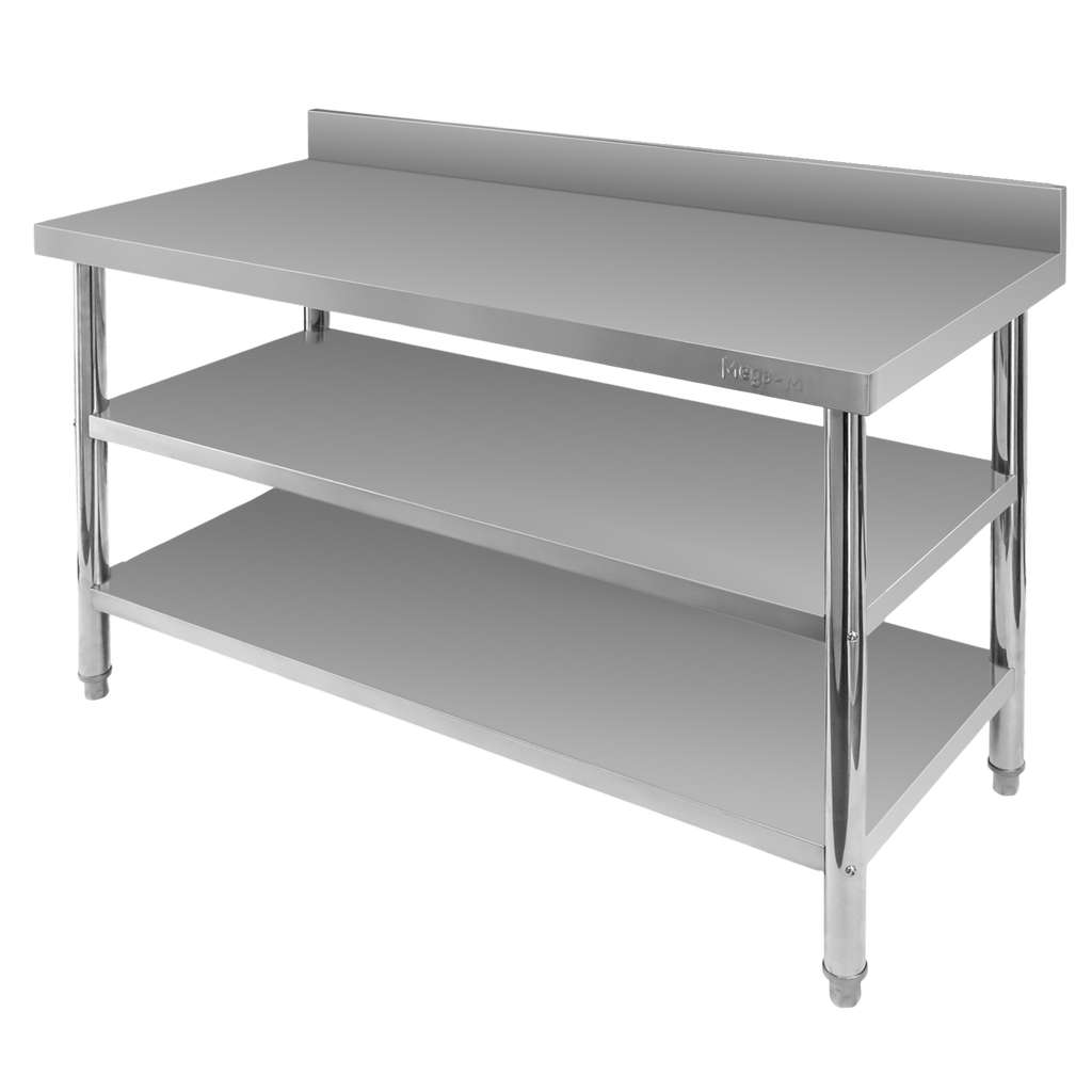 Stol-gastronomiczny-ze-stali-nierdzewnej-przyscienny-z-2-polkami-Mega-M-X-STANDARD-140-8 Gastronominis stalas Mega-M 140x60x85 cm
